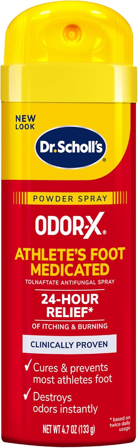 Dr. Scholl's ODOR-X ATHLETE'S FOOT MEDICATED POWDER SPRAY, 4.7 oz // 24-Hour Relief of Itching & Burning, Clinically Proven, Cures & Prevents Most Athlete's Foot, Destroys Odors Instantly