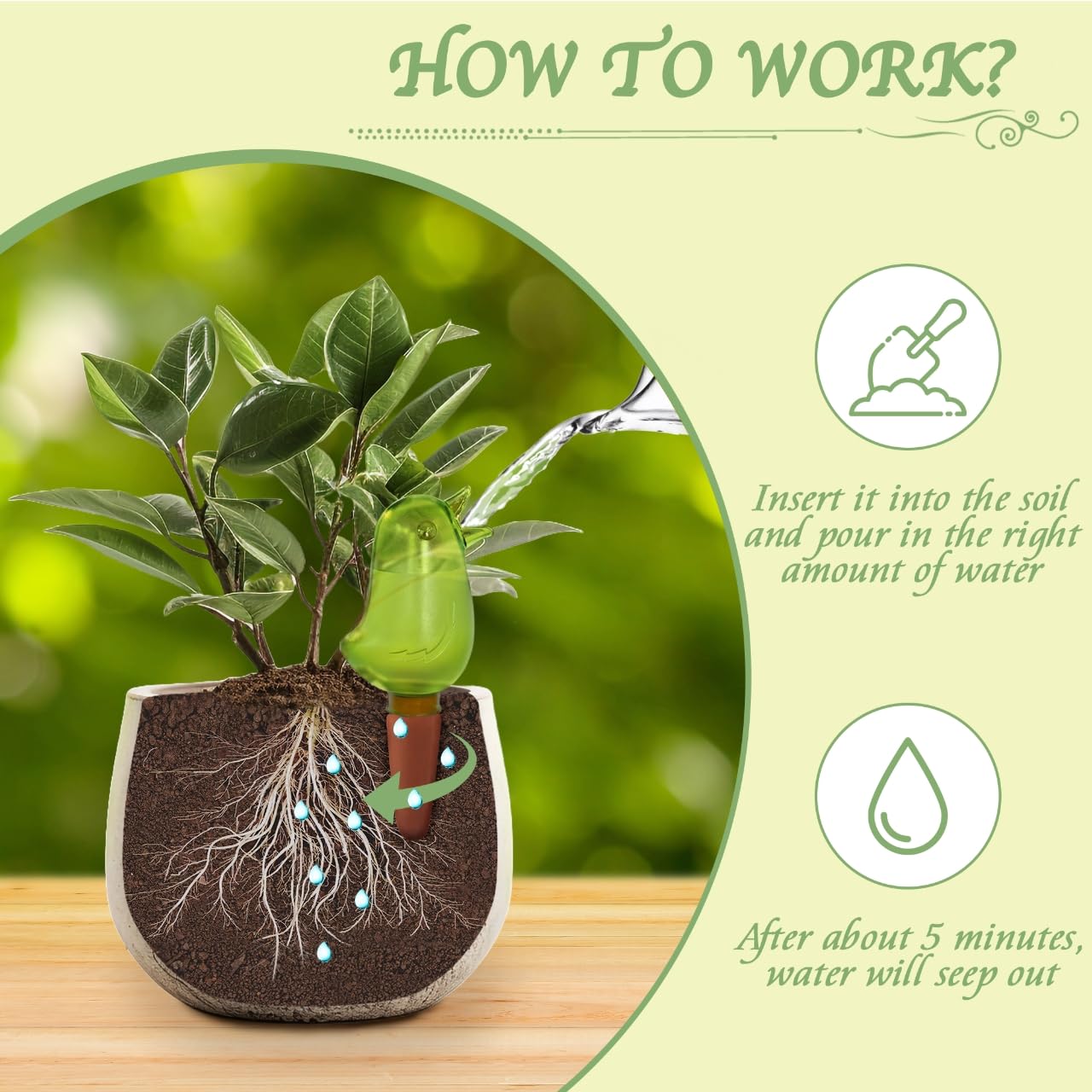 4 Pack Self Watering Spikes, Indoor Plant Watering Globes, Bird Shape Automatic Irrigation Spikes,Plant Watering Devices (Green)