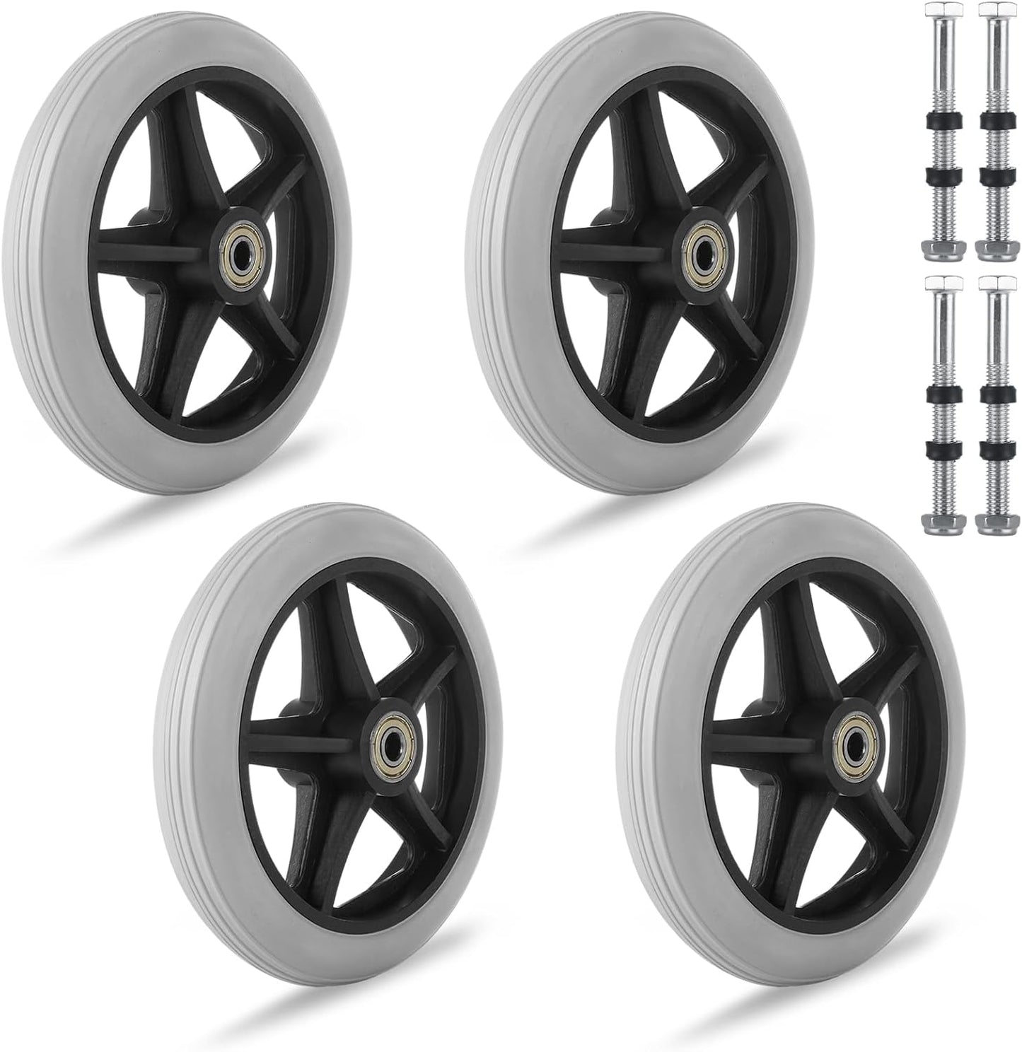 4 Pack 6 Inch Walker Wheels Replacement, Drive Walker Wheels, Wheelchair Front Wheels with Axles, Rubber Rollator Wheel Safe and Quiet Wheelchair Accessories, Gray