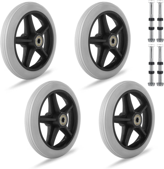 4 Pack 6 Inch Walker Wheels Replacement, Drive Walker Wheels, Wheelchair Front Wheels with Axles, Rubber Rollator Wheel Safe and Quiet Wheelchair Accessories, Gray