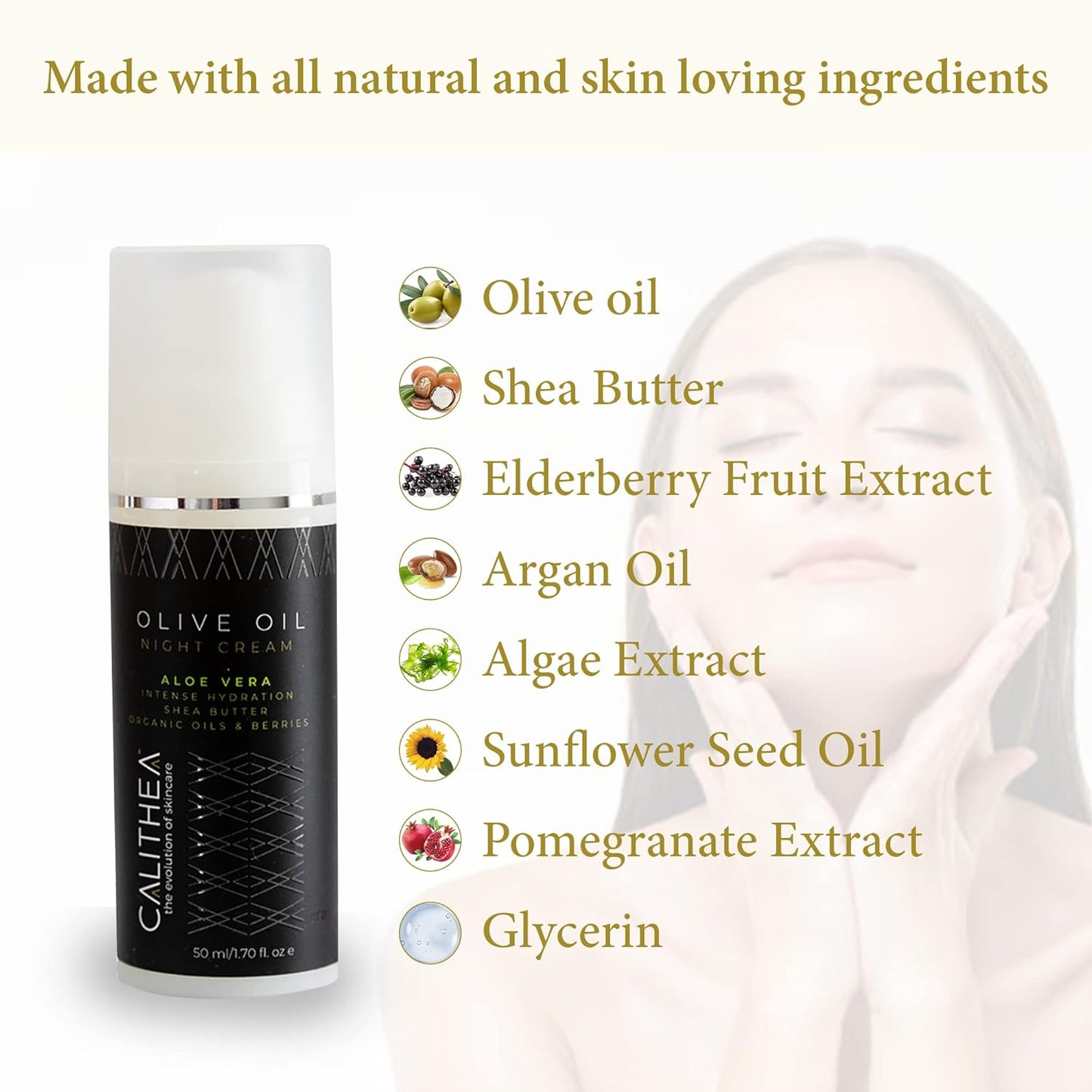 Calithea Night Cream - Moisturizing & Hydrating Face Repair Cream - Night Facial Moisturizer with Shea Butter, Elderberry, Argan Oil - Antioxidant-Rich Skin Night Cream