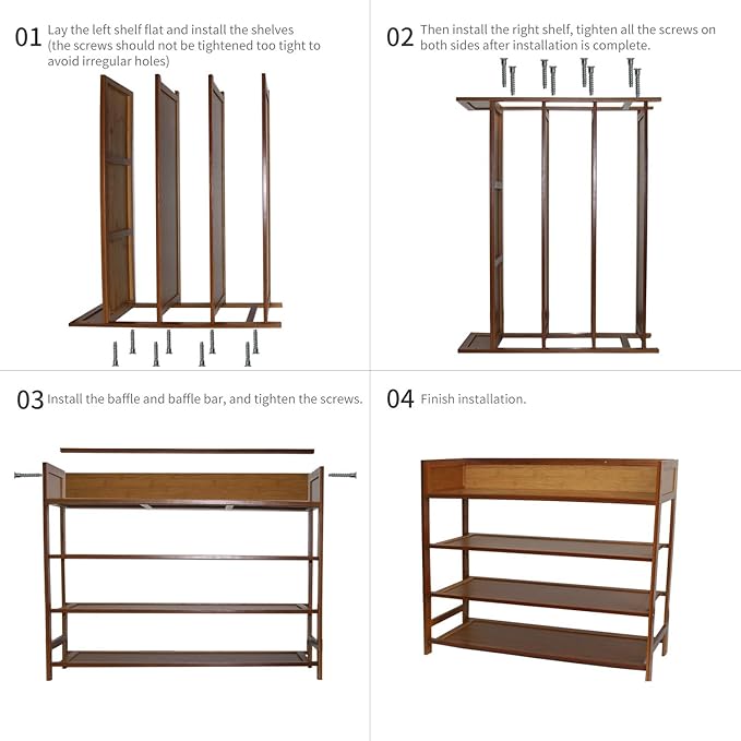 Bamboo Shoe Rack Organizer, 4 Tier Shoe Shelf Storage Organizer, for Entryway, Hallway, and Closet (Nature-31.5)
