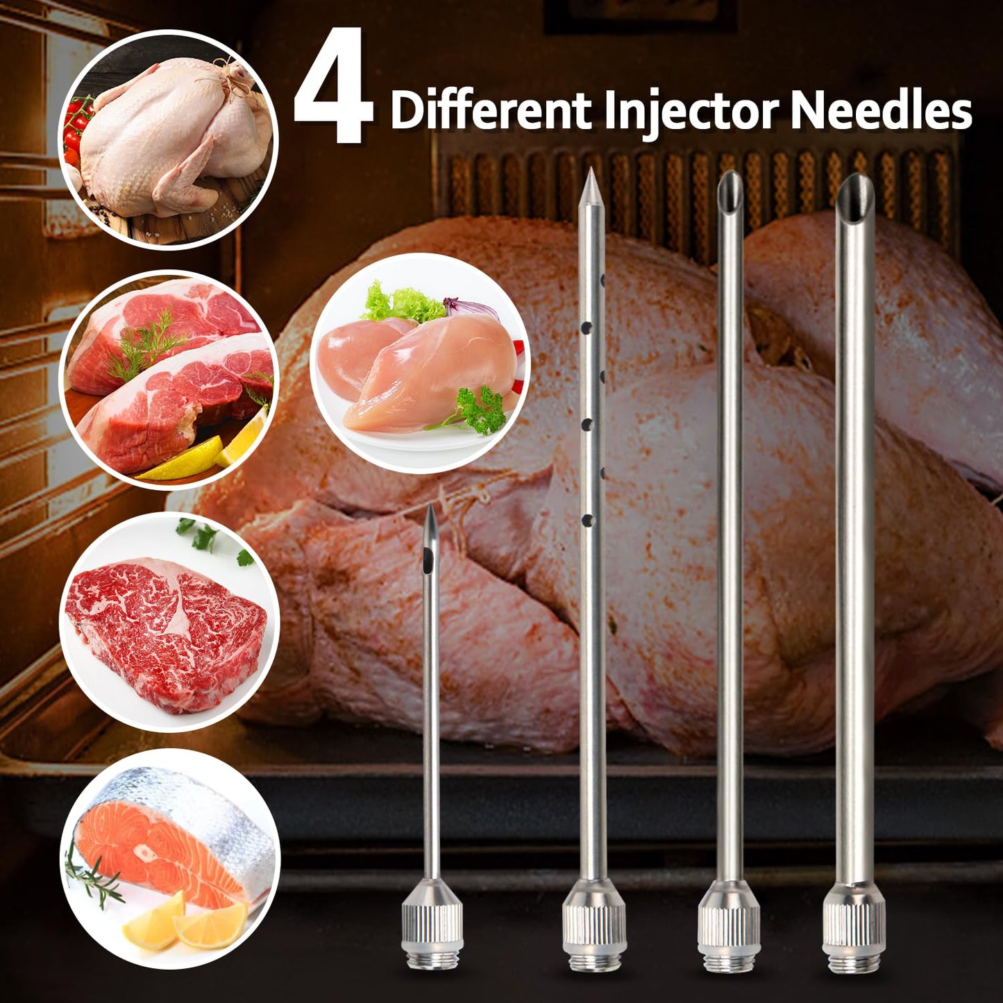 BSQ MONSTER Meat Injector Syringe Kit with 4 Professional Marinade Injector Needles for BBQ Grill Smoker, Turkey and Brisket; 2-oz Large Capacity, Including Paper User Manual, Recipe E-Book (PDF)