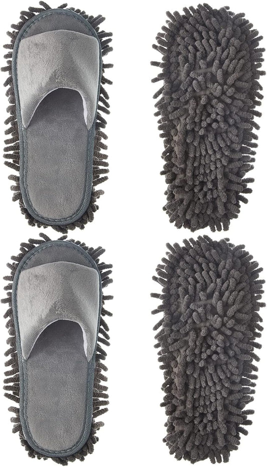 Jecery 2 Pairs Microfiber Cleaning Mop Slippers for Floor Cleaning House Mop Shoes Men and Women Washable Unisex Dusting Slippers Dirt Tool Supplies(Large,Gray)