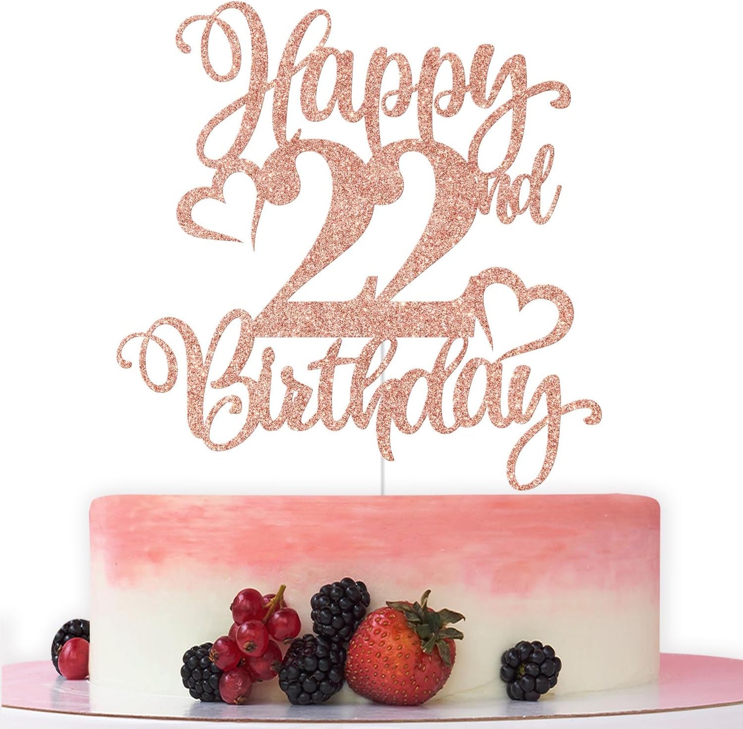 Happy 22nd Birthday Cake Topper, Cheers to 22 Years, Hello 22, 22nd Birthday Anniversary Party Decorations, Rose Gold Glitter