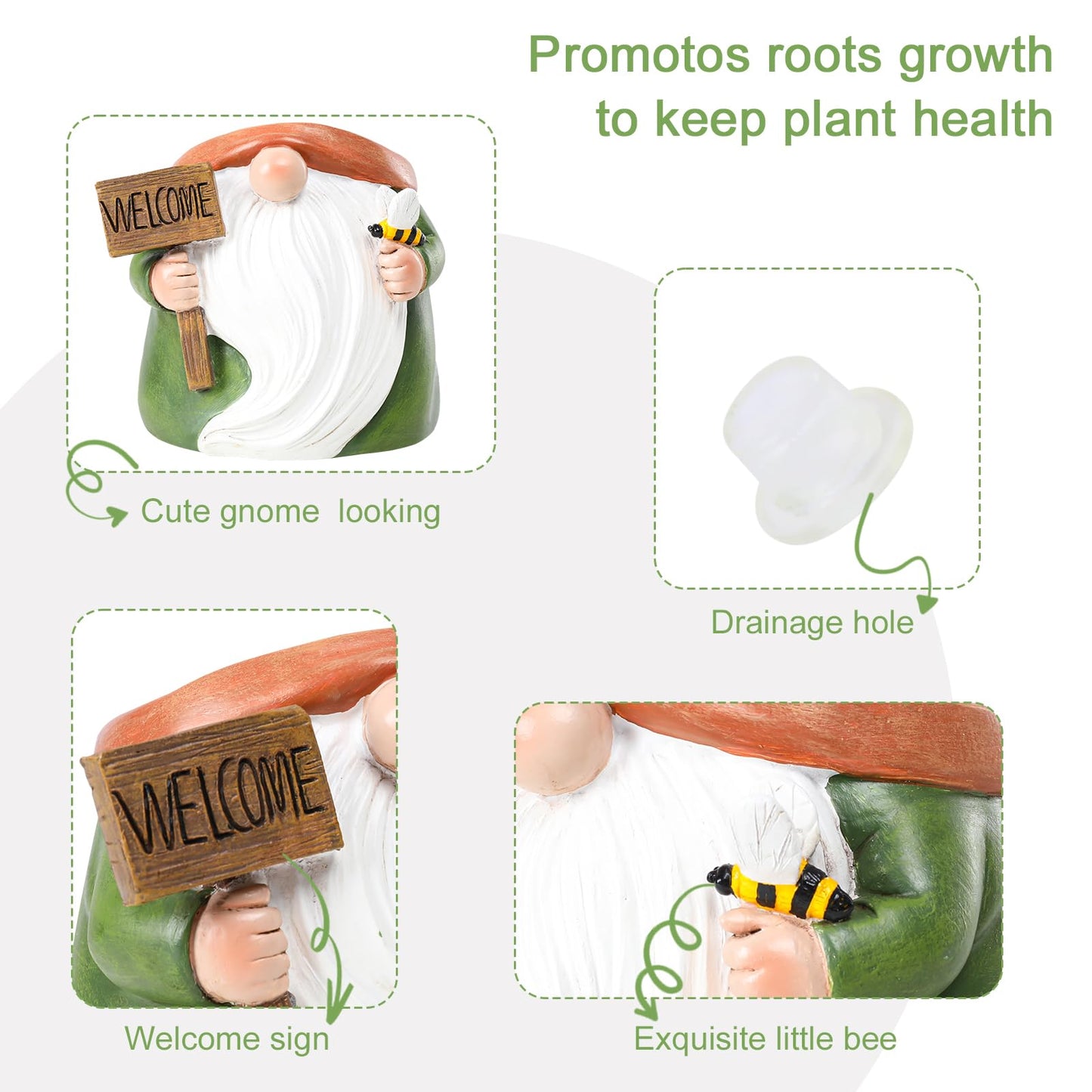 Chonsun Cute Plant Pots Small Gnome Flower Pots 4" Succulent Pot with Drainage Resin Garden Pot Planter for Indoor Outdoor"