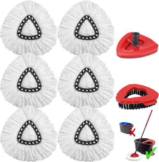 8 Pack Mop Replacement Heads with Base and Floor Scrub Brush, Compatible with Ocedar Systems, Microfiber Replace Heads, Snap-On Floor Cleaning Accessories
