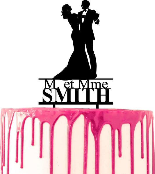 CARISPIBET Custom Wedding Cake Topper | Mr & Mrs with Personalised Surnames Cake Topper