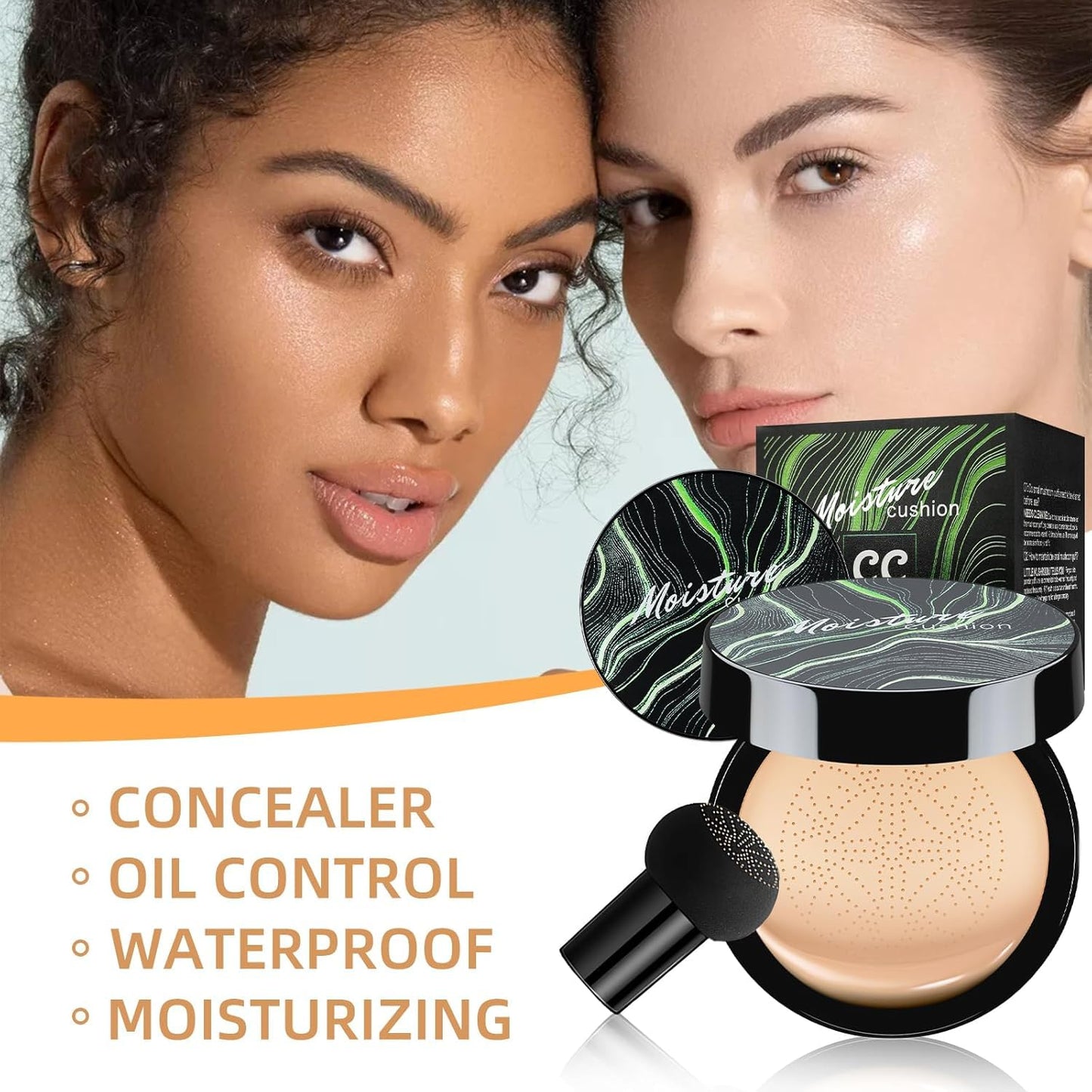 Air Cushion CC Cream Mushroom Head Foundation - Moisturizing BB Cream Makeup Long Lasting Matte Conceale, Oil Control Waterproof Makeup Base Primer (Beige, 1 PCS)
