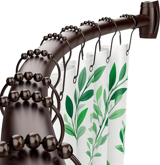 Bonpally Curved Shower Curtain Rod for Bathroom, 40-72 Inches Adjustable Curved Shower Rod, 0.9MM Aluminum Shower Curtain Rod with Rotating Brackets for Extra Shower Space, Need to Drill, Bronze