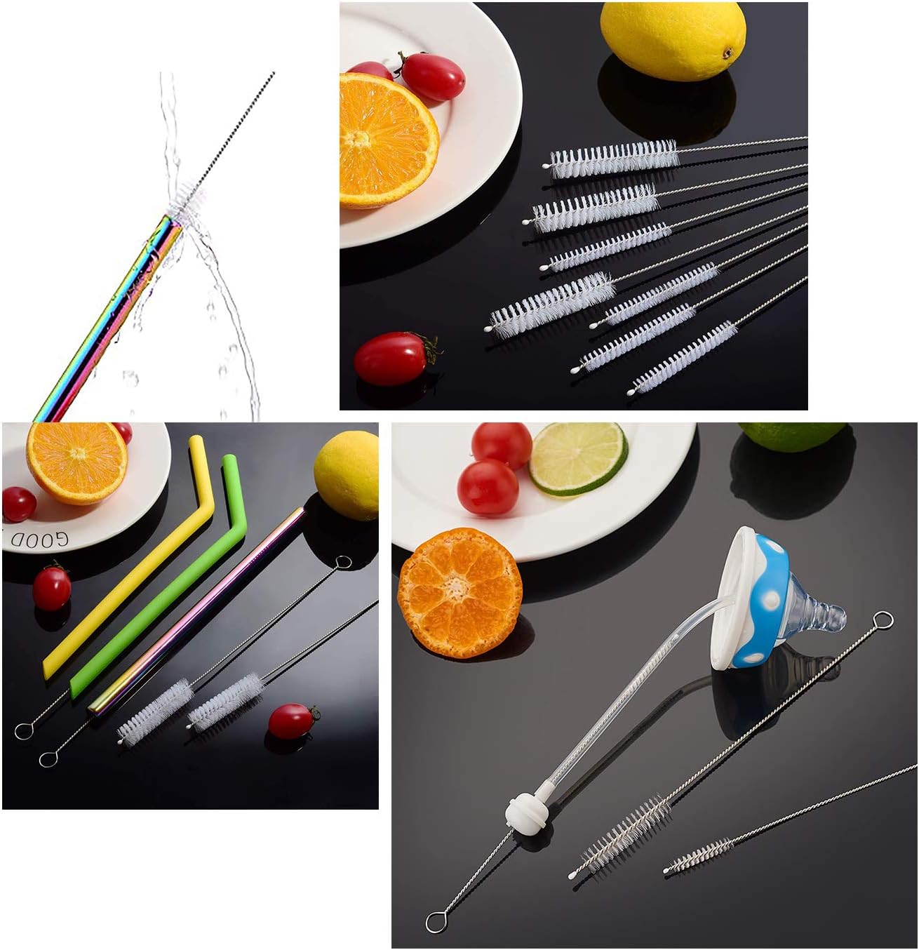 Long Straw Brush, Nylon Pipe Tube Cleaner 8-ihch 10 Different Diameters Set of 10