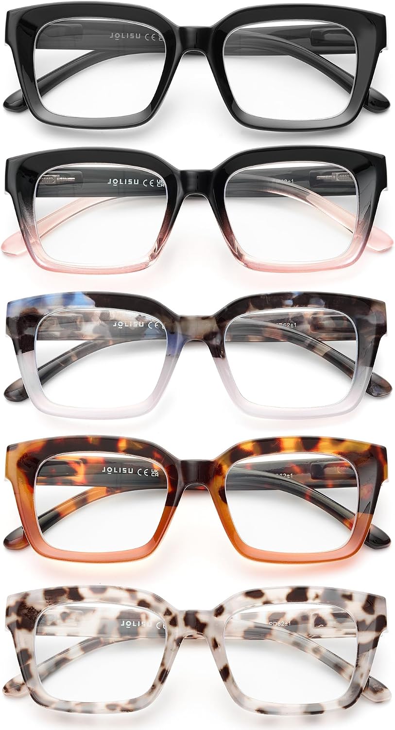 JOLISU 5 Pack Reading Glasses For Women,Blue Light Blocking Computer Reader Spring Hinge Eyeglasses