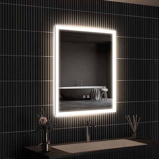 APRILSOUL 24x32 Inch LED Mirror for Bathroom, Led Vanity Mirror with Front and Backlit, 3 Color Lights, Memory Function, Anti-Fog and Dimmable Light (Horizontal/Vertical)