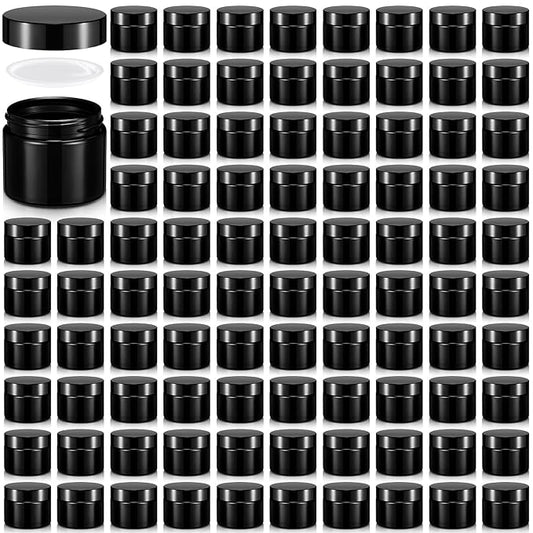 Domensi 90 Pcs 2 oz Glass Jars with Lids Travel Size Round Leakproof Empty Cosmetic Jars with Inner Liners Lid for Storing Makeup Lotions Face Cream Ointments Candle DIY Making (Black)