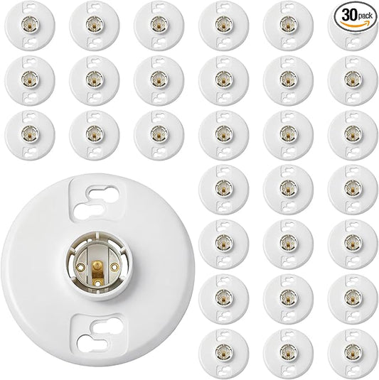 30 Pcs Medium Base E26 Lamp Holder Ceiling Light Sockets White Bulb Socket Incandescent Fluorescent CFL Lamp Holder 660w 250v (Phenolic Resin)