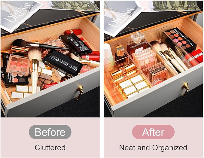 JessLab Acrylic Organizers, Bathroom Organizer for Drawer, Cosmetic Display Cases for Vanity, Countertop, Desk, Kitchen, and Makeup Storage, 1-Section