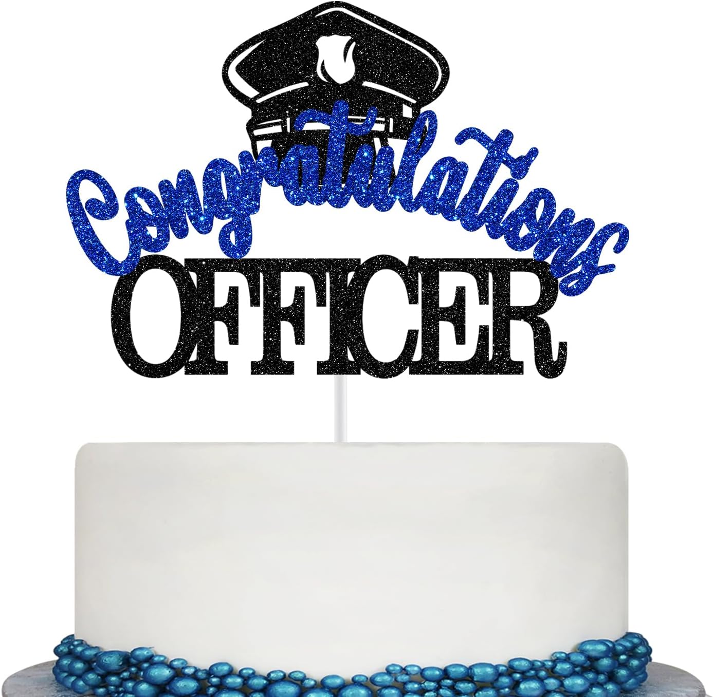 Congratulations Officer Cake Topper, Police Officer Graduation Decorations, Congrats Police Officer, Police Academy Graduation Party Decorations (Black and Blue Glitter)