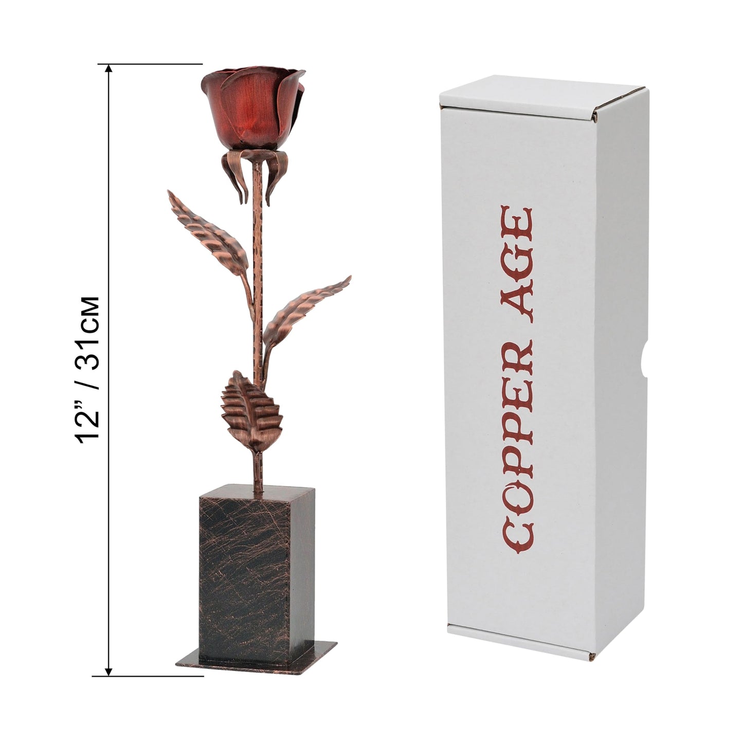 COPPER AGE Bronze Anniversary Rose with Stand – 8th & 19th Anniversary for Women - Eternal Metal Flower - Gift for Wife, Bronze Gift for Wife, Metal Rose Decor
