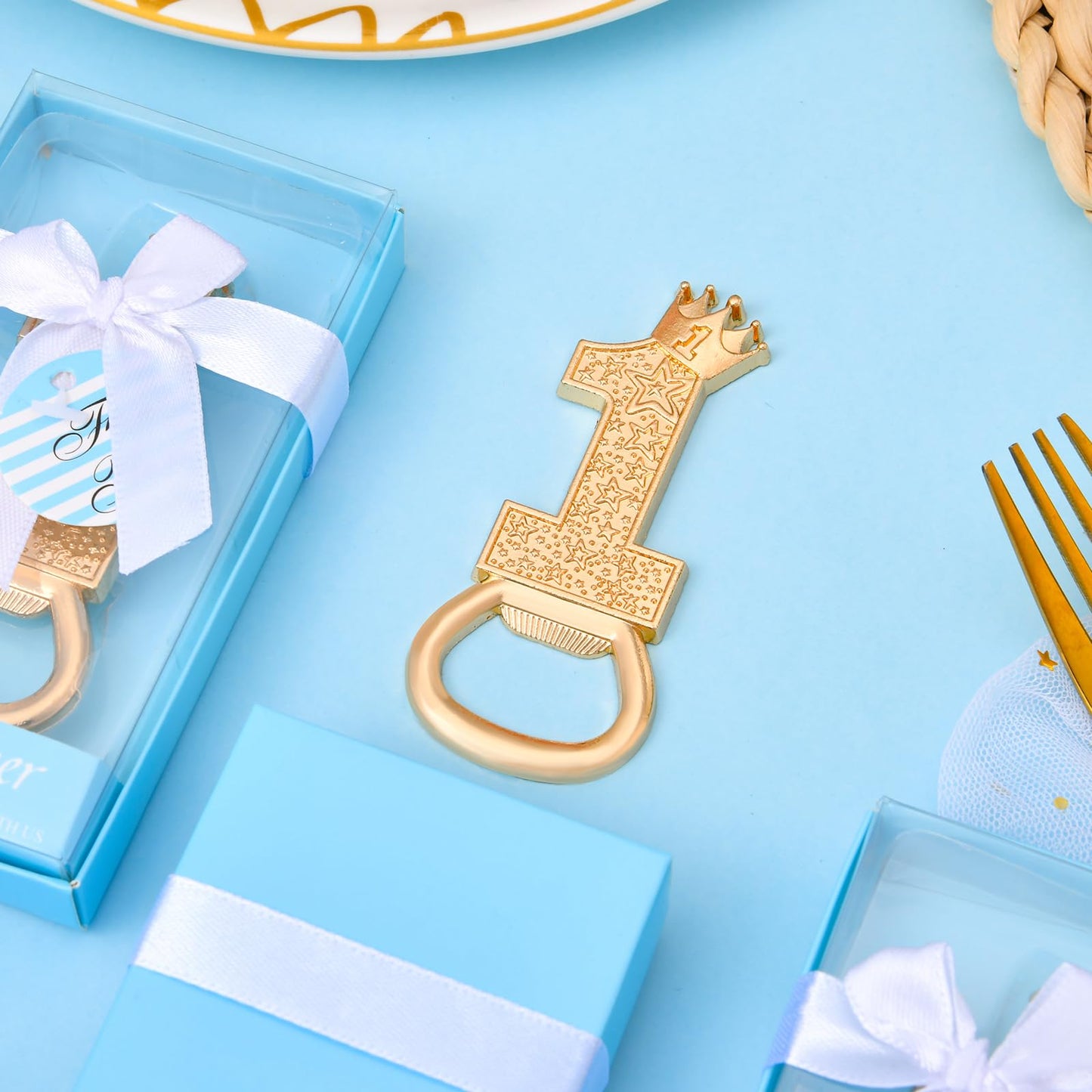 24 boxes of 1-year-old birthday party favors, guest gifts 1 Bottle opener, 1-year anniversary decorations, souvenirs, boy gifts