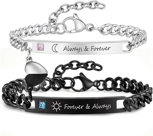MEALGUET Matching Couple Bracelets for Men Women : His Hers Stainless Steel Cuban Link Chain Bracelets Set for Boyfriend Girlfriend Husband Wife, Romantic Gifts for Valentines Birthday Anniversary