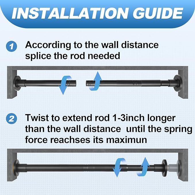 CorkLatta 2 Pack Black Shower Curtain Rod 31 to 68 Inch,1 Inch Diameter Adjustable Spring Tension Stainless Steel Telescoping Rod,Easy Install,No Rust