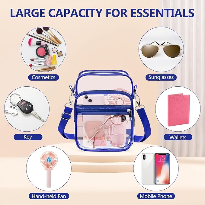 Blvornl Clear Crossbody Bag with Adjustable Shoulder Strap, Stadium Approved PVC Purse Bag, Messenger Bag