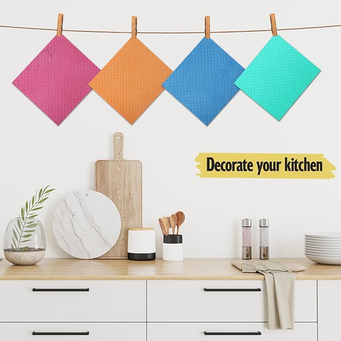 MoLKENE Swedish Dishcloths - 10 Pack Reusable Kitchen Dishcloths - Ultra Absorbent Dish Towels for Washing Dishes - Cellulose Sponge Cloth Cleaning Cloths - Pink