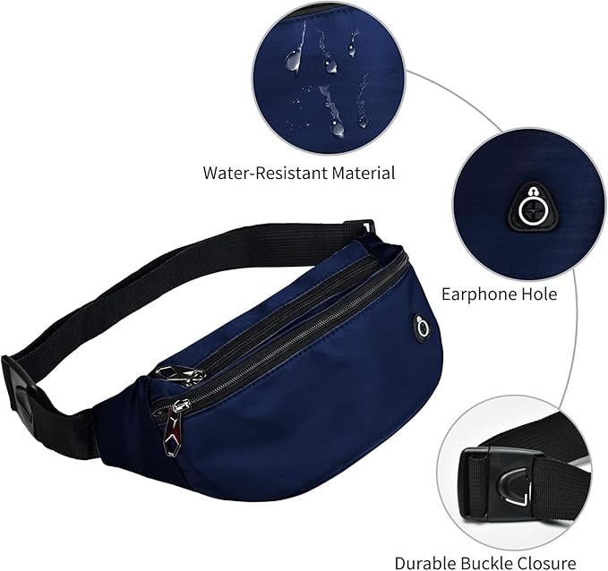 Fanny Packs for Men and Women, Waterproof Sports Waist Pack Bag for Travel Hiking Running Hands-free