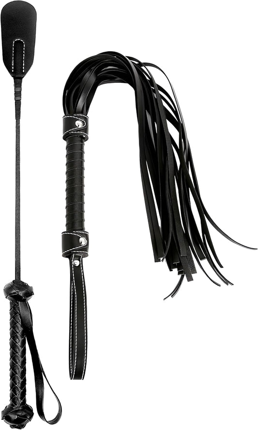 RIDIN Leather Crop 18" Faux Leather Whip 33" Equestrian Set - Leather Horse Riding Set - Horse Training Whip Play