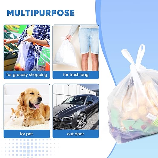 LimonLaviu Plastic Bags - 100Pack (25 mic thickness) (11.5'x 6.5" x 21') with Handles - Small Business & Grocery Bags in Bulk - Heavy Duty, Unscented