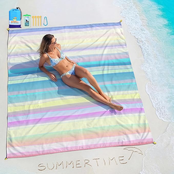 BYDOLL Beach Blanket Waterproof Sandproof 78''×81'' Suits1-4 Adults Compact Lightweight Oversized Sand-Free Blanket Large Picnic Mat for Beach Travel Camping Hiking