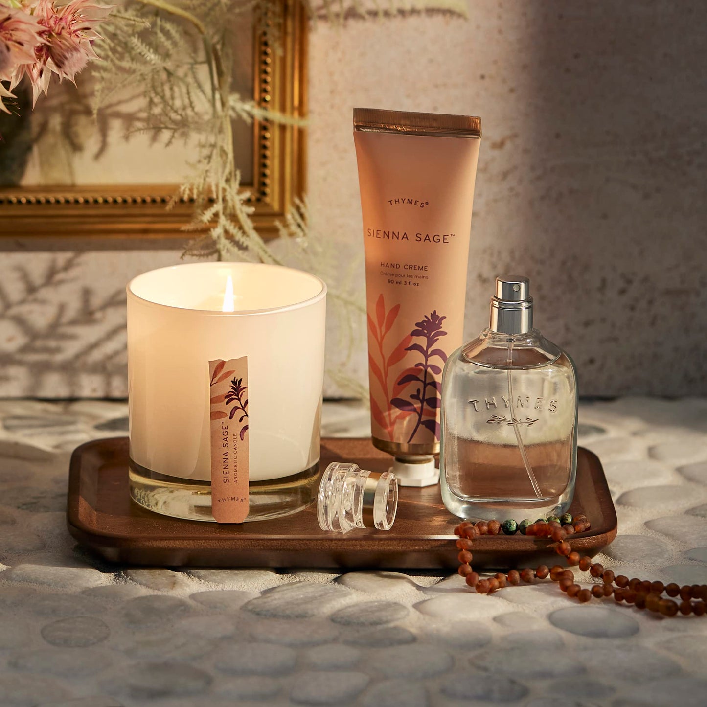 Thymes Aromatic Jar Candle - Sienna Sage Scented Candle for a Warm Home Fragrance - Notes of Palo Santo Wood, Clary Sage, and Amber - Matte White Candles (7.5 oz)