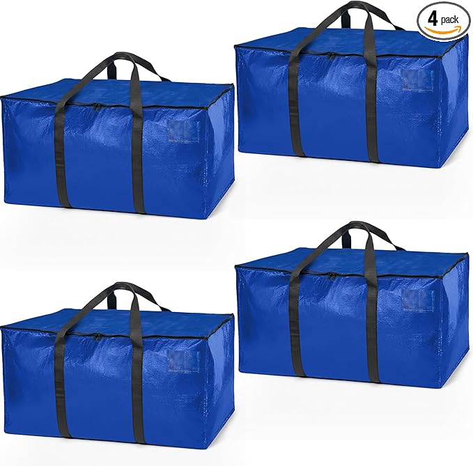 ClearSpace Heavy Duty Moving Bags or Storage Bag â Large Moving Boxes with Backpack Straps, Zippers & Handles â Perfect for Moving, College Dorm, Traveling, Camping, Christmas Decorations, 4 Pack