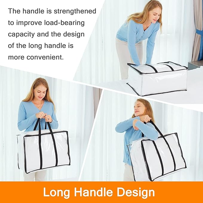 Vieshful 5 Pack Clear Comforter Storage Bag, 110L Over-Sized Clothes Storage Bag with Zipper Closet Organizer, Plastic Storage Containers Moving bags for Comforter, Blanket, Bedding, Duvet, Toys