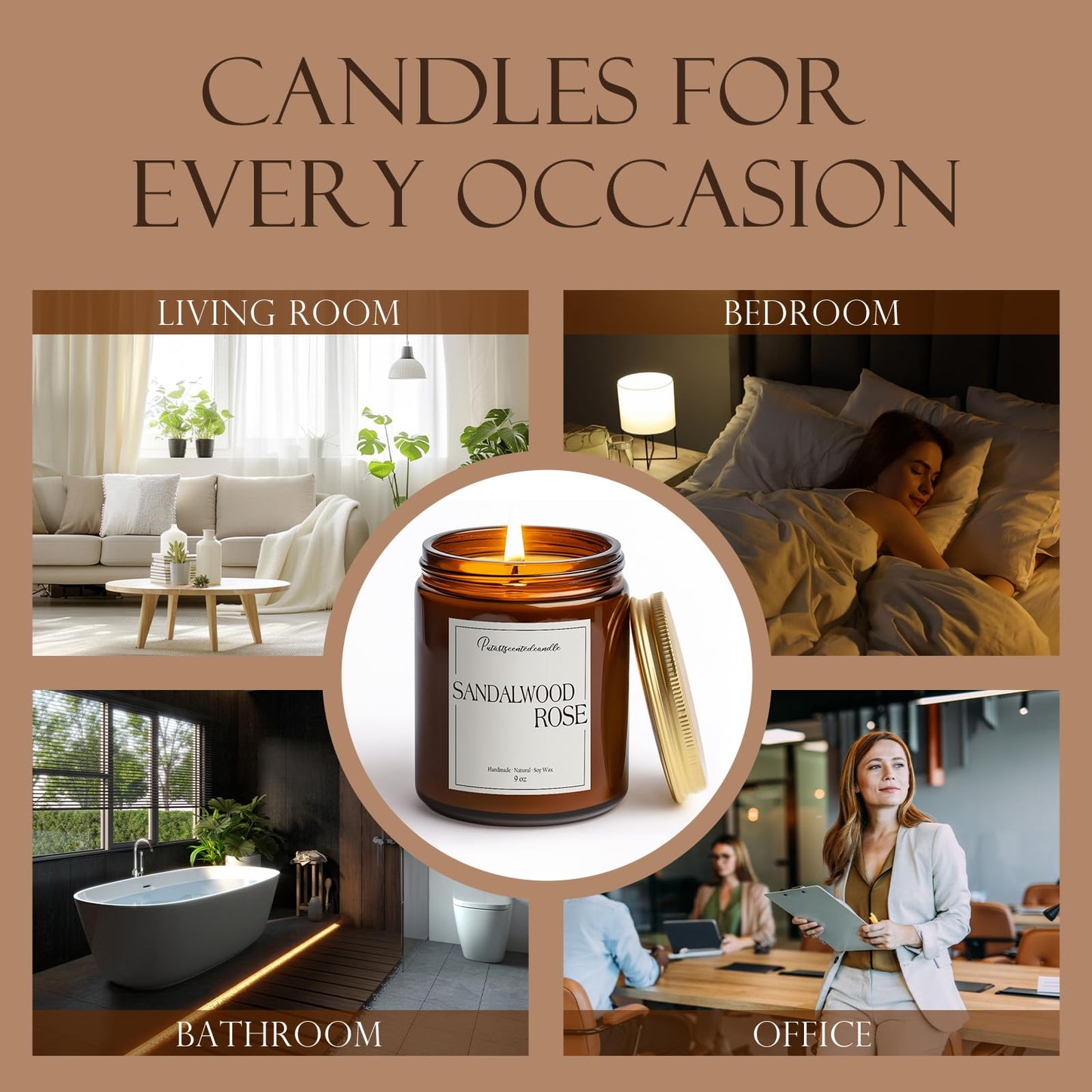 Putart Sandalwood & Rose Scented Candles for Home, Natural Soy Wax Aromatherapy Santal Rose Candle Gifts for Men & Women, Highly Scented & Long Lasting Non Toxic Jar Candle for Stress Relief (9oz)