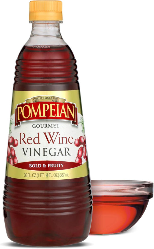 Pompeian Gourmet Red Wine Vinegar - 30 Fl Oz - Vinegar for Cooking - Bold and Fruity Flavor for Salad Dressings, Marinades, and Sauces