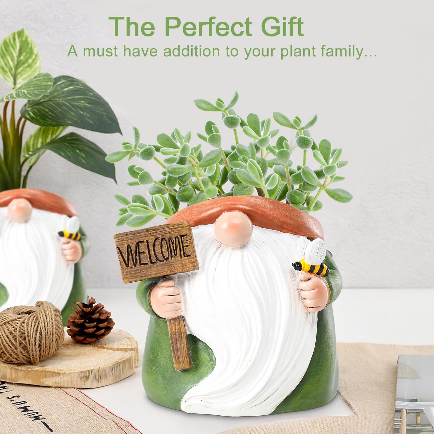 Chonsun Cute Plant Pots Small Gnome Flower Pots 4" Succulent Pot with Drainage Resin Garden Pot Planter for Indoor Outdoor"