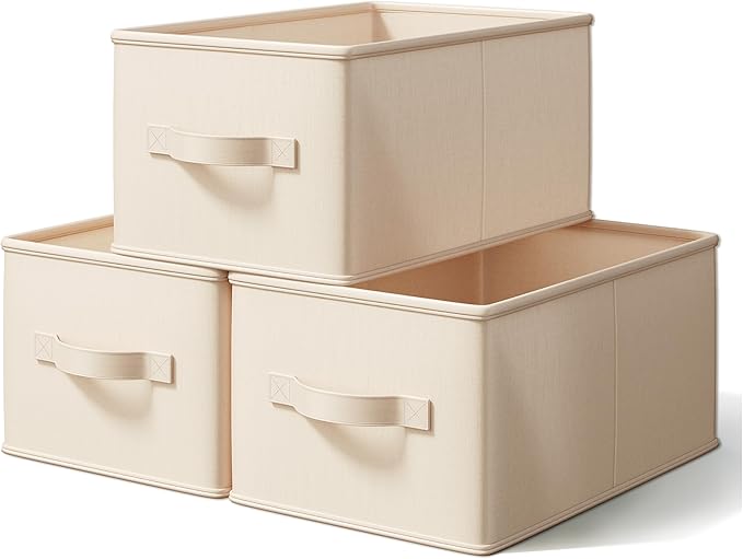Storage Bins, Fabric Satin Storage Baskets for Shelves, 11.5" L*8.75" W*6.5" H Collapsible Storage Bins with Handles for clothes, Closet Baskets and Bins with Handles, Blush Pink, 3-Pack