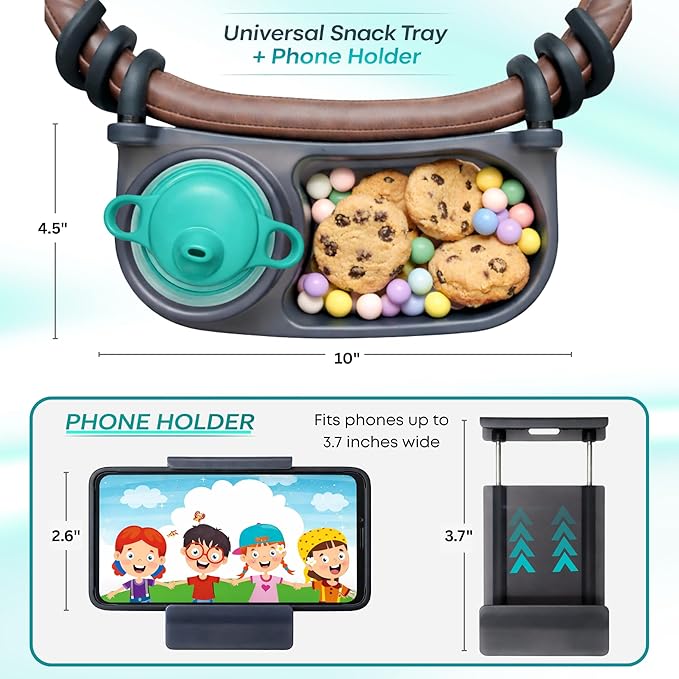 Swanoo Universal Stroller Snack Tray with Phone Holder | Compatible with Nuna Mockingbird Bugaboo Uppababy | Stroller Bumper Bar Tray Attachment | Baby Toddler Disneyland -Single Pack