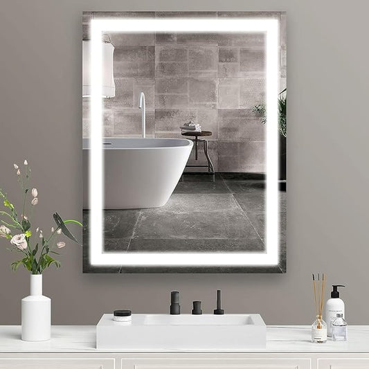 LED Bathroom Mirror 24"x32" Single Color 6000K,Super Bright,LED Mirror for Bathroom Lighted for Wall-Mounted Vanity Mirror with Front Light Anti-Fog,Shatterproof,Non-Touchscreen Switch