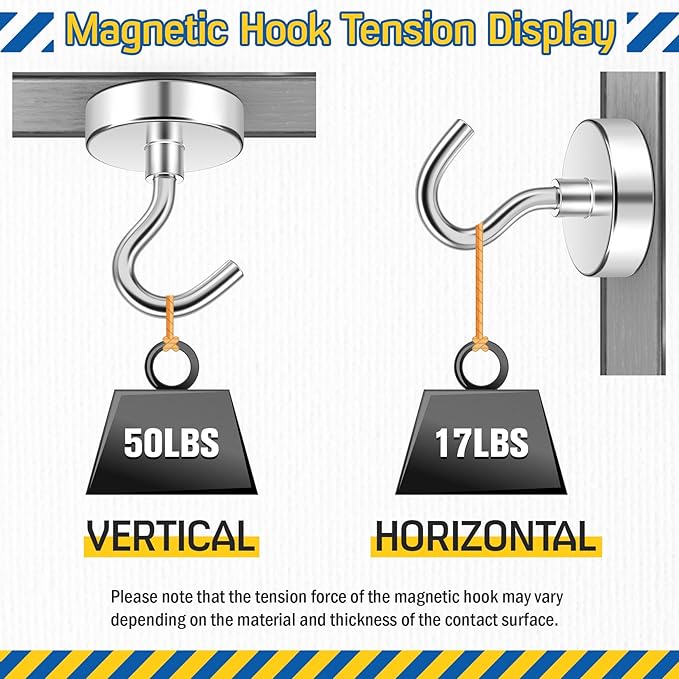 FINDMAG Magnetic Hooks, 50lbs Strong Magnetic Hooks for Hanging, Neodymium Heavy Duty Magnet Hooks, N52 Rare Earth Magnet Hooks for 2026 Cruise Cabin Ship Essentials, RV, Fridge, (6 Pack, Silver)