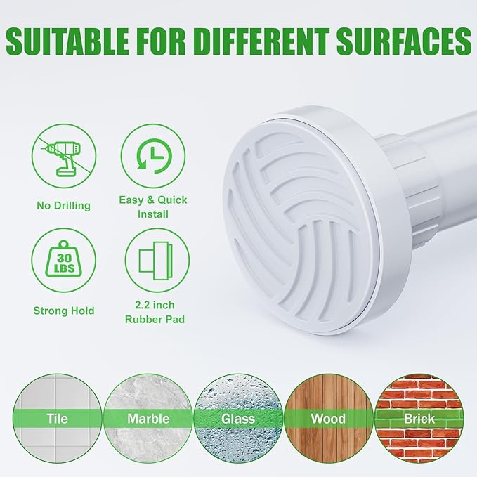 Ausemku Shower Curtain Rod 32-94 Inch Adjustable - 1 Inch Diameter Heavy Duty No drill Spring Tension Shower Rod, Non-Slip Rustproof Telescopic Rod for Bathroom, White