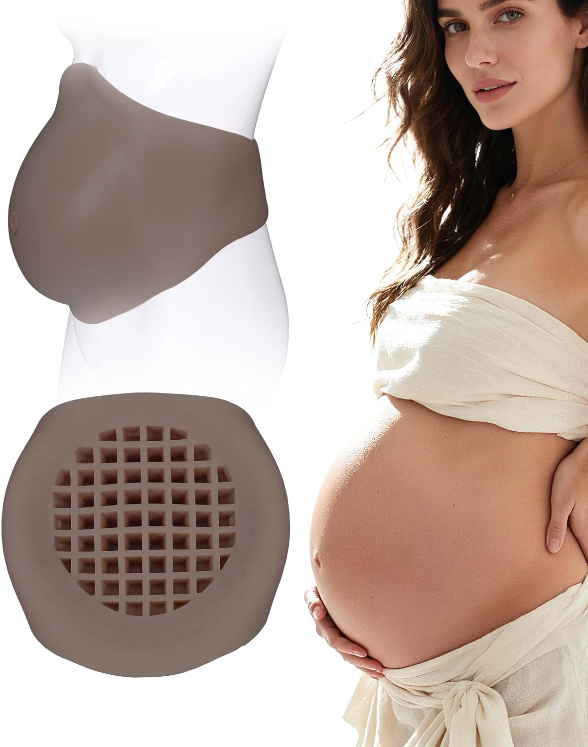 Silicone Fake Pregnancy Pregnant Belly with Ventilation Grid Realistic Beer Belly for Cosplay Actors Film Props (Mid Trimester, Waist M Size, Black)