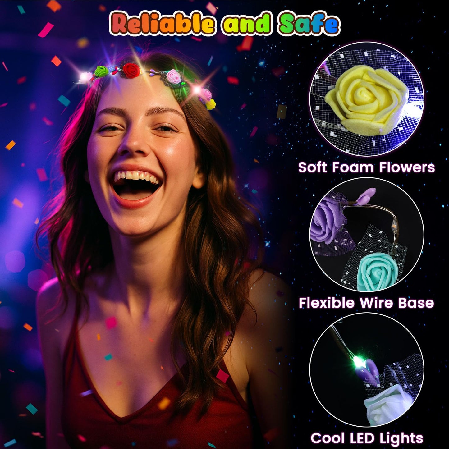 LovesTown 24PCS LED Flower Crowns Headbands, Light up Flower Crowns for Women Glow in the Dark Party Supplies for Halloween Christmas Party Wedding Birthday Mardi Gras Cosplay Gifts