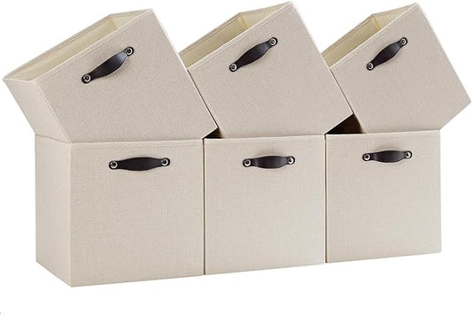 Storage Cube Bins | 7.7 oz/ydÂ² Fabric Cubby Organizer Baskets for Shelf, Bookcase, Closet, Cabinet, Wardrobe | 13x13 Cube Drawer | 6 Pack, Beige, 13x13x13 Inch