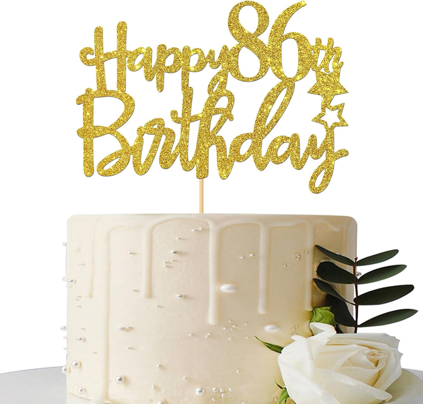 Gold Glitter Happy 86th Birthday Cake Topper - 86 Sign Cake Topper - Cheers to 86 Years Party Supplies - 86th Birthday Party Decorations