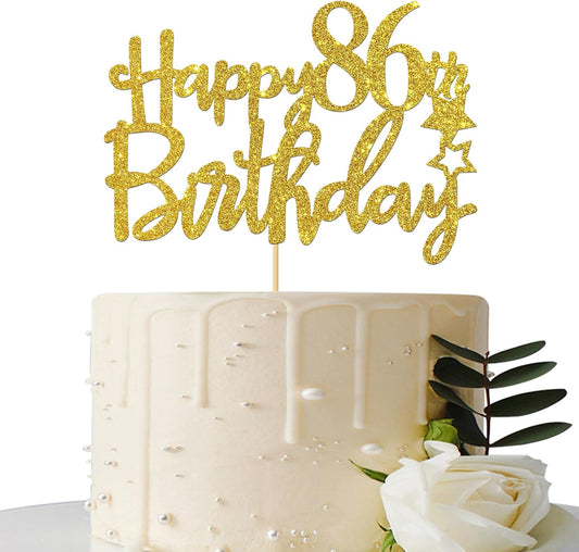 Gold Glitter Happy 86th Birthday Cake Topper - 86 Sign Cake Topper - Cheers to 86 Years Party Supplies - 86th Birthday Party Decorations