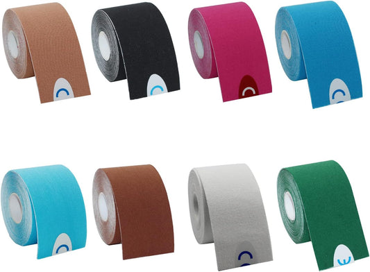 OBTANIM 8 Rolls Waterproof Breathable Kinesiology Tape, Athletic Elastic Kneepad Muscle Pain Relief Knee Taping for Gym Fitness Running Tennis Swimming (8 Colors)
