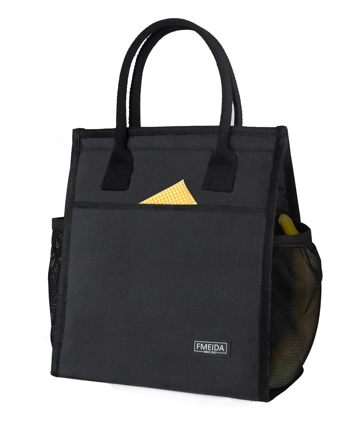 Fmeida Insulated Lunch Bag Women Men, 9L Large Lunch Bags with Multiple Pockets, Reusable Thermal Cooler Tote for Work, Office, Picnic, Travel | Hook and Loop Closure, Black