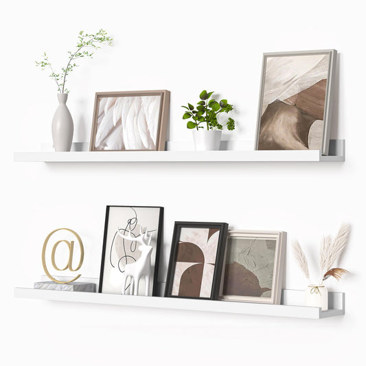 Heimlove Picture Ledge Shelf, Floating Shelves Set of 2, 36 Inches Picture Shelf for Wall with Ledge, Kids Bookshelf Wall Mounted for Living Room Bedroom Decor Books Photo Frames - White